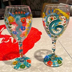 HAND PAINTED WINE GLASSES (set of 2 glasses) UNUSED